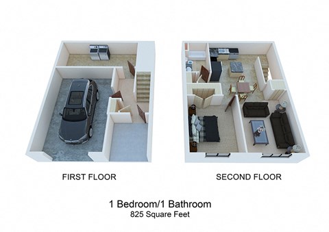 Floor plan for 1 bed, 1 bath, 825 sqft